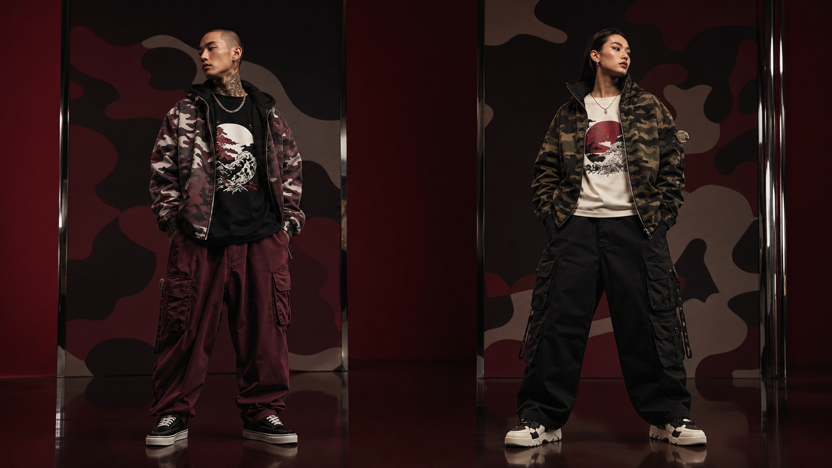 Burgundy streetwear campaign